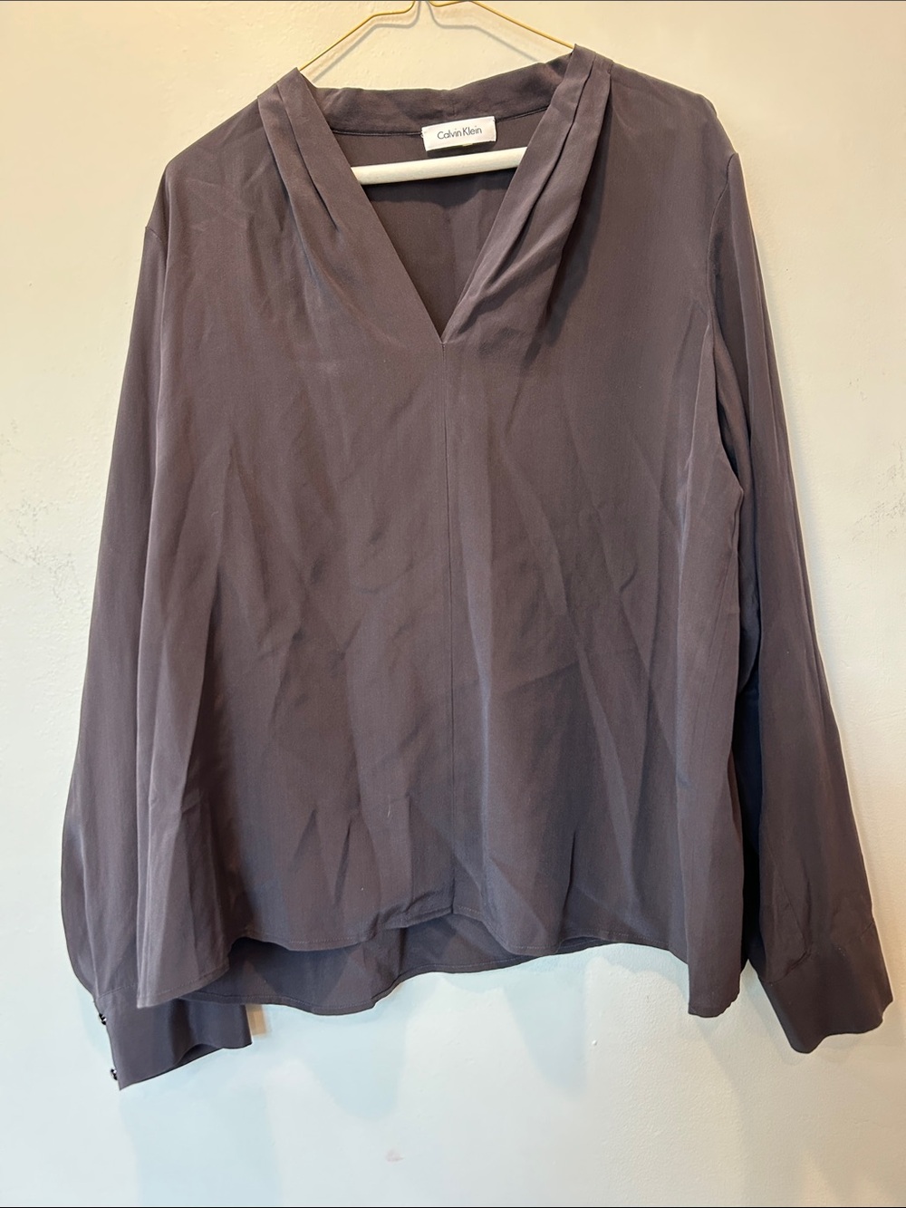 Calvin Klein Women's Charcoal V-Neck Long Sleeve Blouse